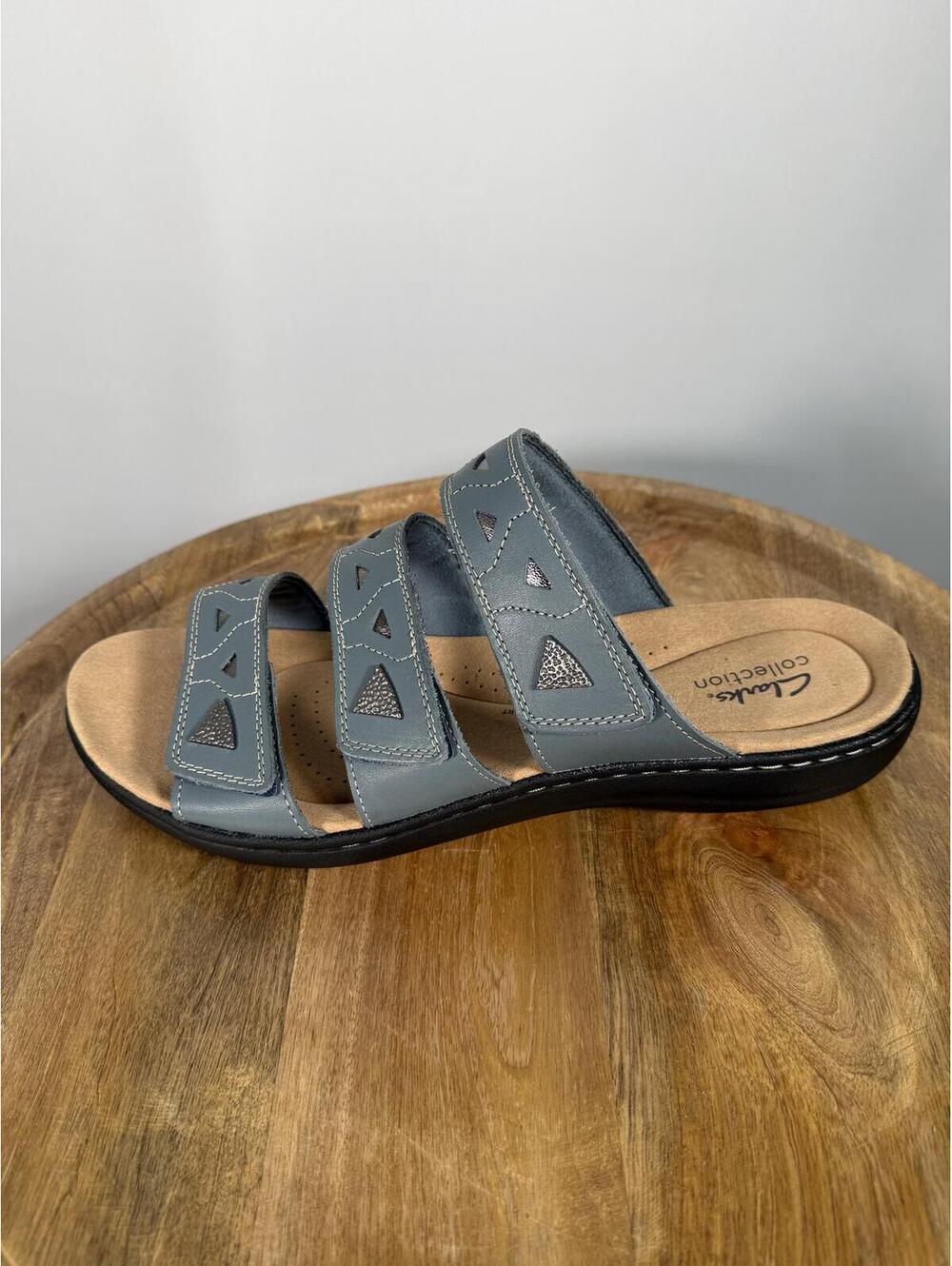 Clarks Laurieann Nora Blue Leather Slide Sandals US 12W Wide Comfort Slip-On NWB - Picture 10 of 14